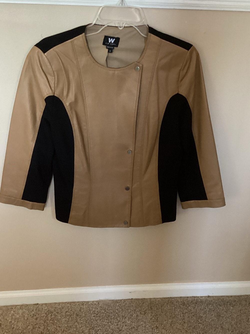 W by Worth Two-Tone Tan and Black Leather-Trim Jacket